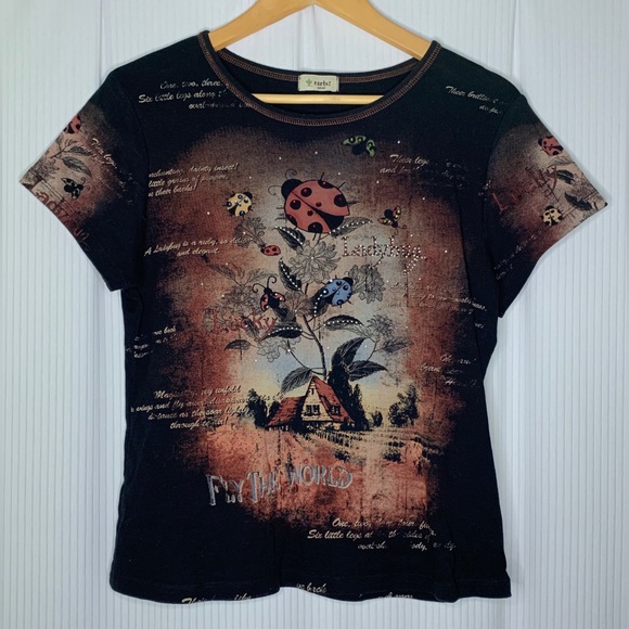 Cactus Tops - Cactus - Unique Fully Detailed Short Sleeve T-shirt With Ladybug Image - Small